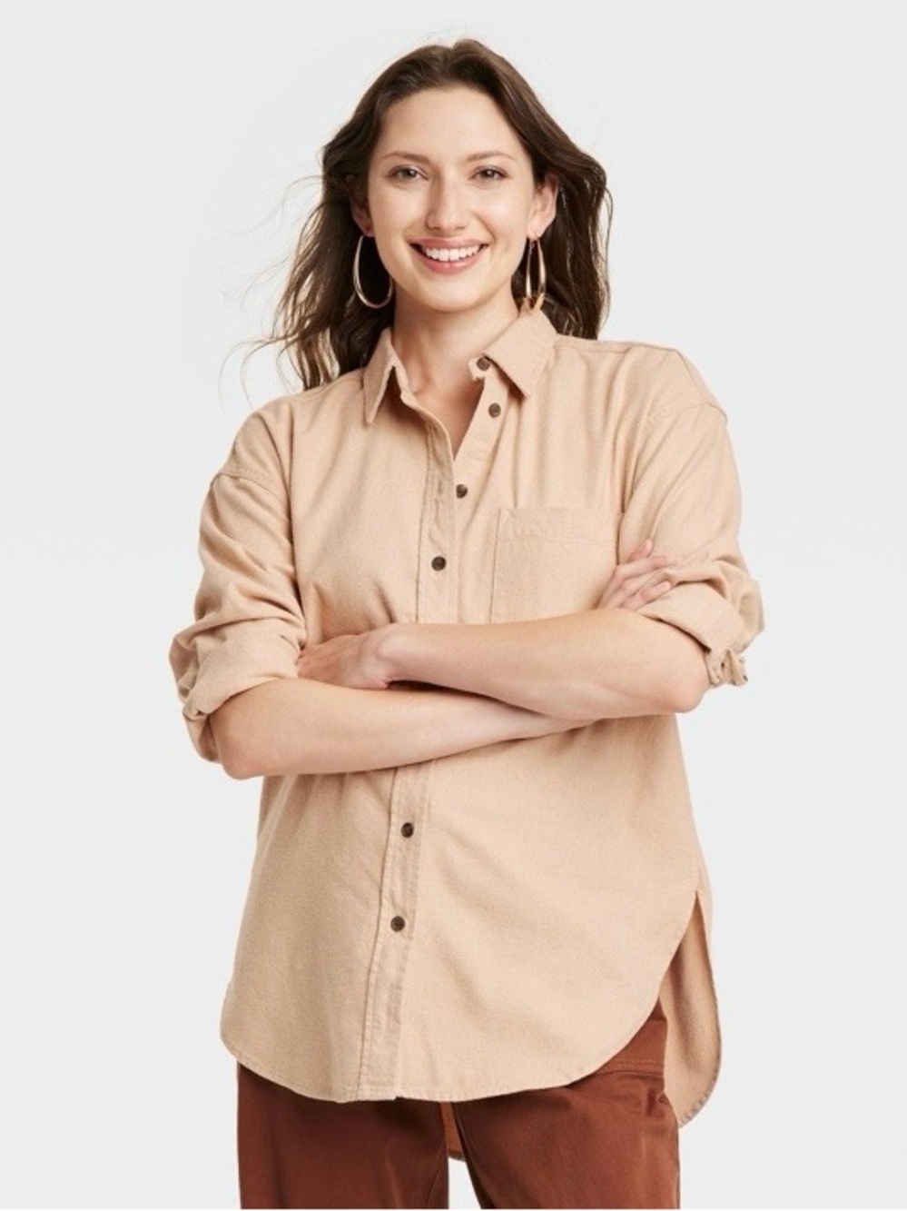 Universal Thread Oversized Button-Up Shirt in Light Beige